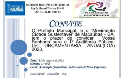 CONVITE: 1ª AUDIÊNCIA PÚBLICA LEI ORÇAMENTARIA ANUAL (LOA) 2023