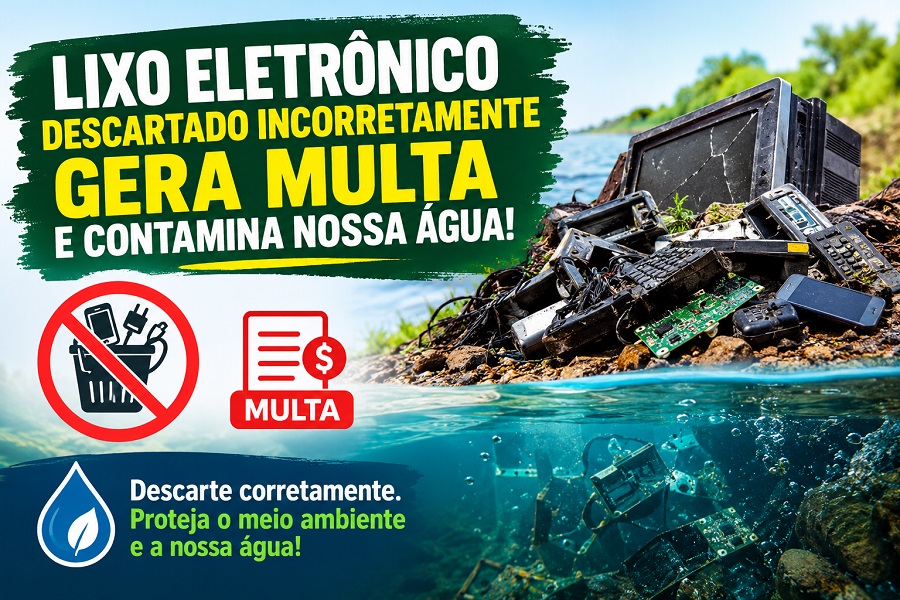 LIXO ELETRÔNICO DESCARTADO INCORRETAMENTE GERA MULTA E CONTAMINA NOSSA ÁGUA!